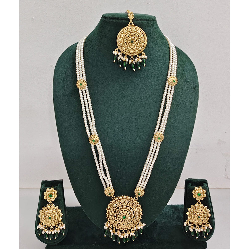 Rajwadi Collection Sparkling Pota Stone Pearl And Beads Long Necklace Set