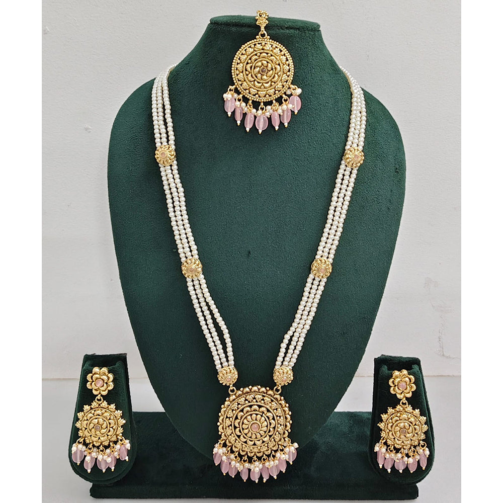 Rajwadi Collection Sparkling Pota Stone Pearl And Beads Long Necklace Set