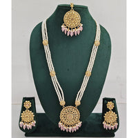 Rajwadi Collection Sparkling Pota Stone Pearl And Beads Long Necklace Set