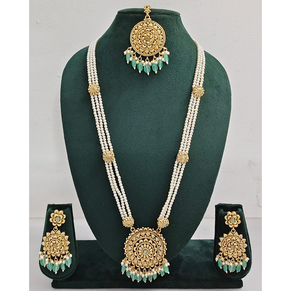 Rajwadi Collection Sparkling Pota Stone Pearl And Beads Long Necklace Set