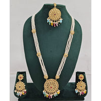 Rajwadi Collection Sparkling Pota Stone Pearl And Beads Long Necklace Set