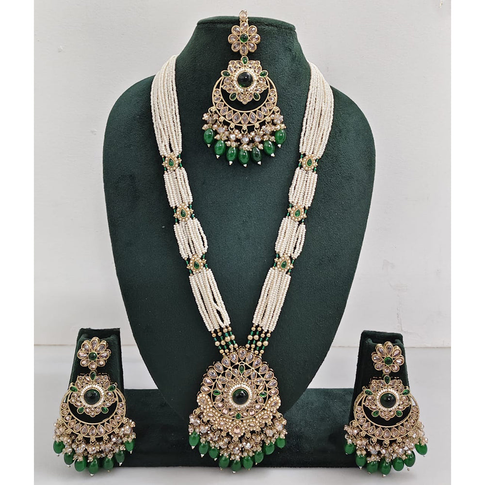 Rajwadi Collection Sparkling Crystal Stone Pearl And Beads Long Necklace Set