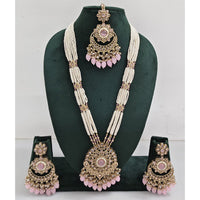 Rajwadi Collection Sparkling Crystal Stone Pearl And Beads Long Necklace Set