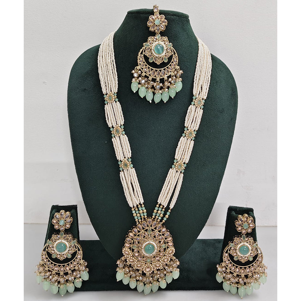 Rajwadi Collection Sparkling Crystal Stone Pearl And Beads Long Necklace Set