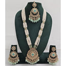 Rajwadi Collection Sparkling Crystal Stone Pearl And Beads Long Necklace Set