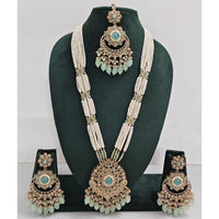 Rajwadi Collection Sparkling Crystal Stone Pearl And Beads Long Necklace Set
