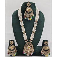 Rajwadi Collection Sparkling Crystal Stone Pearl And Beads Long Necklace Set