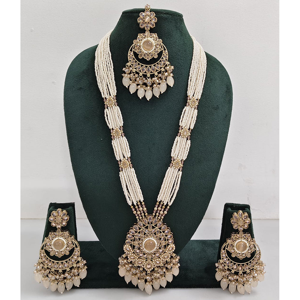 Rajwadi Collection Sparkling Crystal Stone Pearl And Beads Long Necklace Set