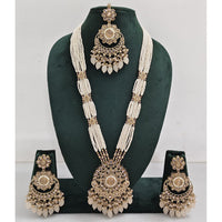 Rajwadi Collection Sparkling Crystal Stone Pearl And Beads Long Necklace Set