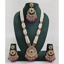 Rajwadi Collection Sparkling Crystal Stone Pearl And Beads Long Necklace Set