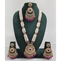 Rajwadi Collection Sparkling Crystal Stone Pearl And Beads Long Necklace Set