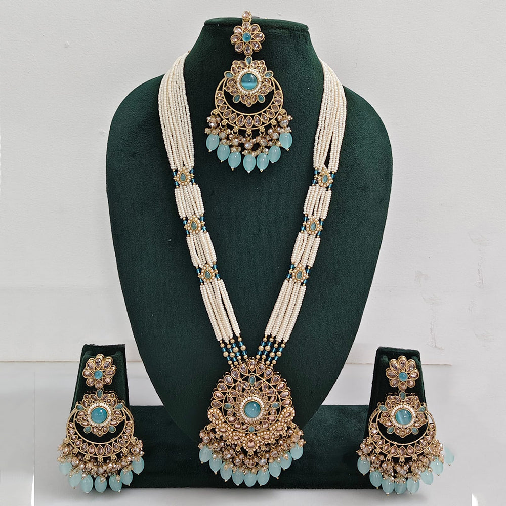 Rajwadi Collection Sparkling Crystal Stone Pearl And Beads Long Necklace Set