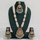 Rajwadi Collection Sparkling Crystal Stone Pearl And Beads Long Necklace Set