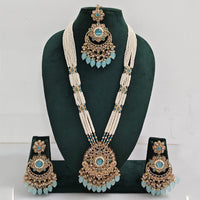 Rajwadi Collection Sparkling Crystal Stone Pearl And Beads Long Necklace Set