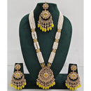 Rajwadi Collection Sparkling Crystal Stone Pearl And Beads Long Necklace Set