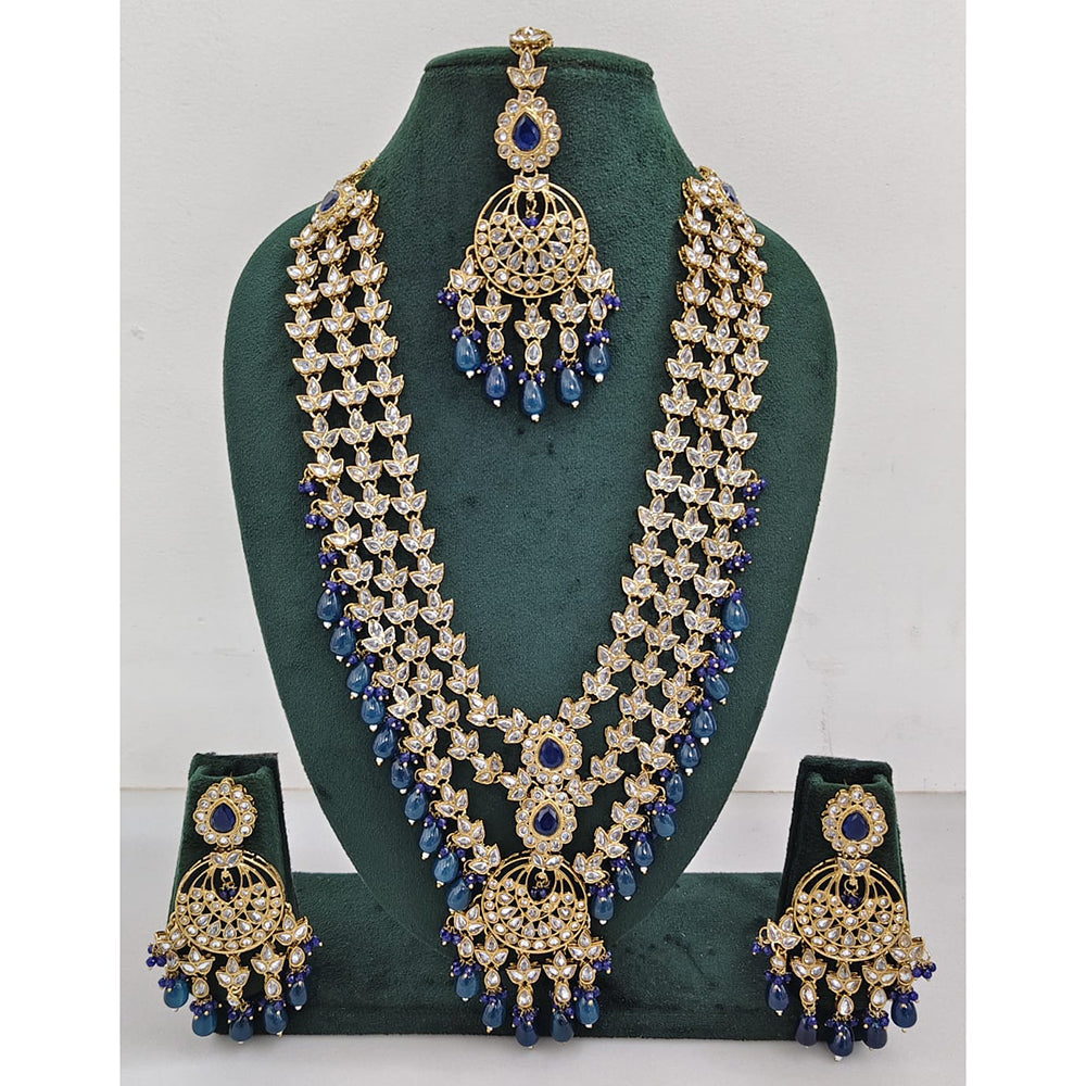 Rajwadi Collection Sparkling Crystal Stone Pearl And Beads Long Necklace Set
