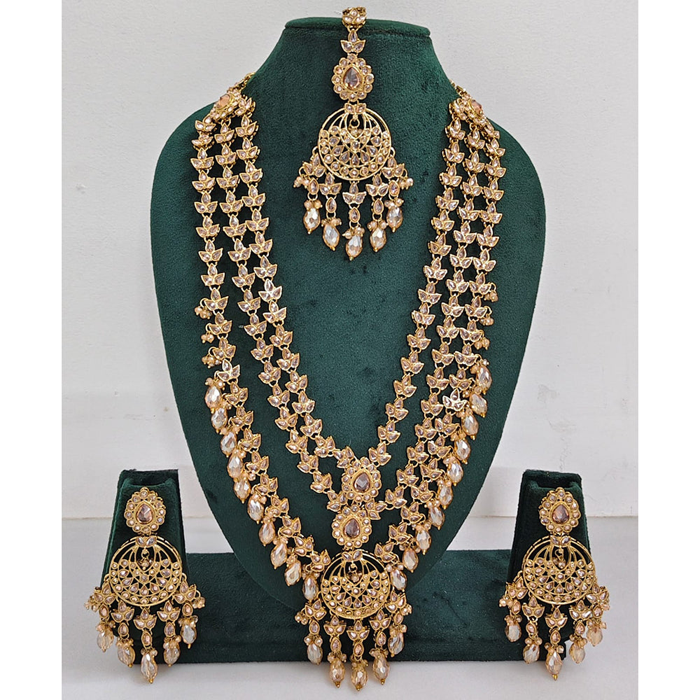 Rajwadi Collection Sparkling Crystal Stone Pearl And Beads Long Necklace Set