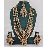 Rajwadi Collection Sparkling Crystal Stone Pearl And Beads Long Necklace Set