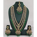 Rajwadi Collection Sparkling Crystal Stone Pearl And Beads Long Necklace Set