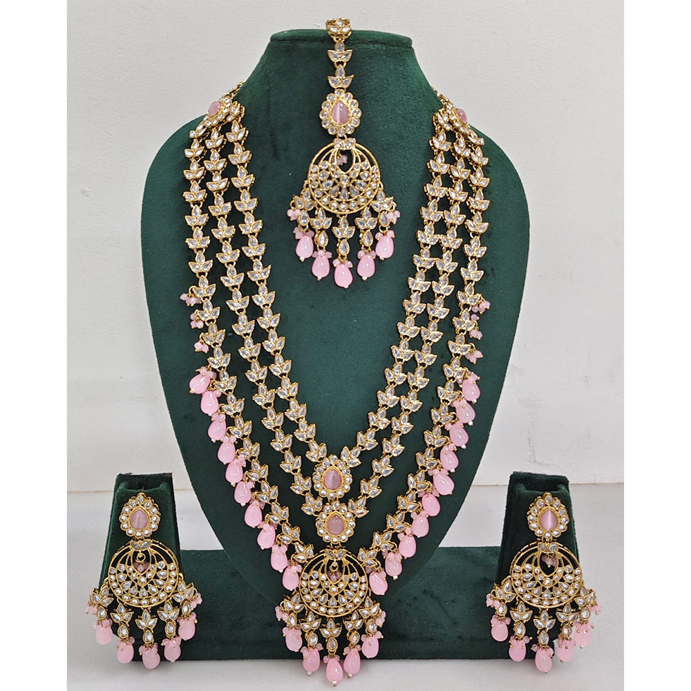 Rajwadi Collection Sparkling Crystal Stone Pearl And Beads Long Necklace Set