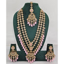 Rajwadi Collection Sparkling Crystal Stone Pearl And Beads Long Necklace Set
