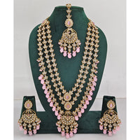 Rajwadi Collection Sparkling Crystal Stone Pearl And Beads Long Necklace Set