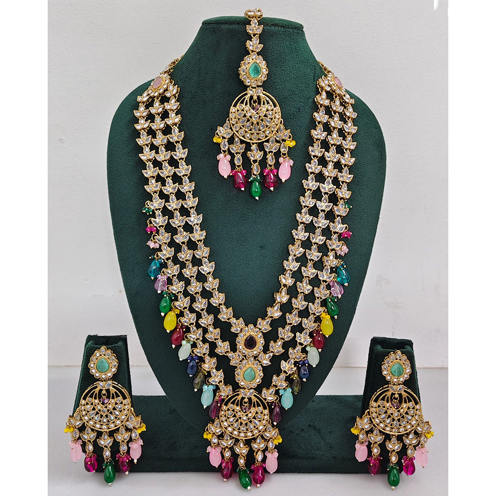 Rajwadi Collection Sparkling Crystal Stone Pearl And Beads Long Necklace Set