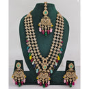 Rajwadi Collection Sparkling Crystal Stone Pearl And Beads Long Necklace Set