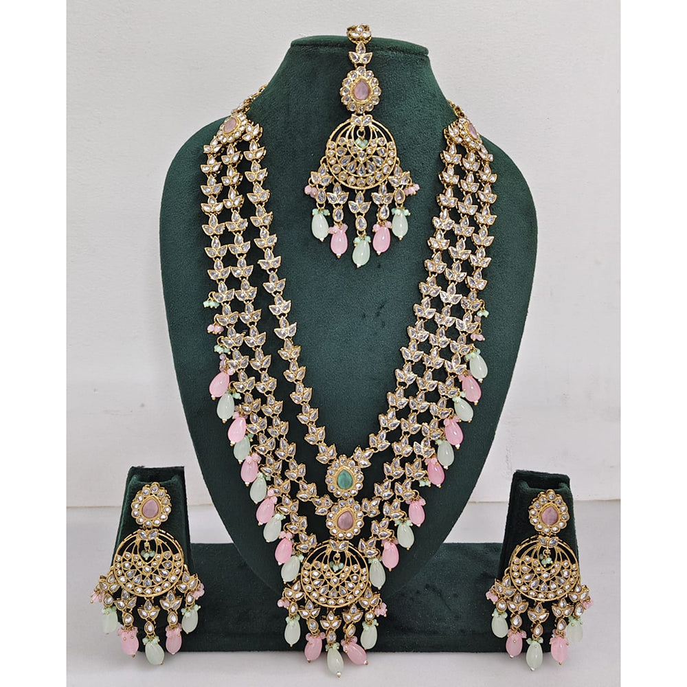 Rajwadi Collection Sparkling Crystal Stone Pearl And Beads Long Necklace Set