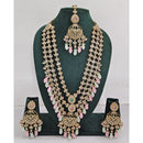 Rajwadi Collection Sparkling Crystal Stone Pearl And Beads Long Necklace Set