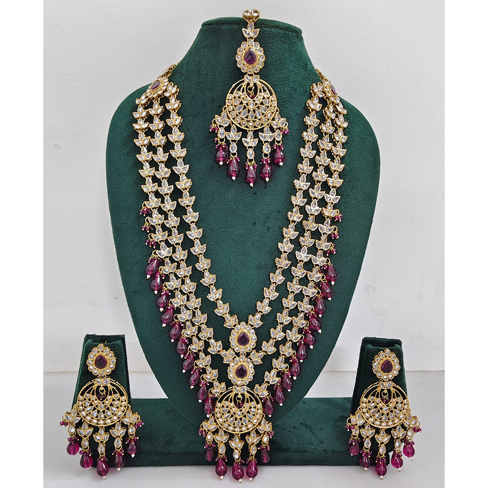 Rajwadi Collection Sparkling Crystal Stone Pearl And Beads Long Necklace Set