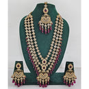 Rajwadi Collection Sparkling Crystal Stone Pearl And Beads Long Necklace Set