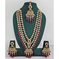Rajwadi Collection Sparkling Crystal Stone Pearl And Beads Long Necklace Set