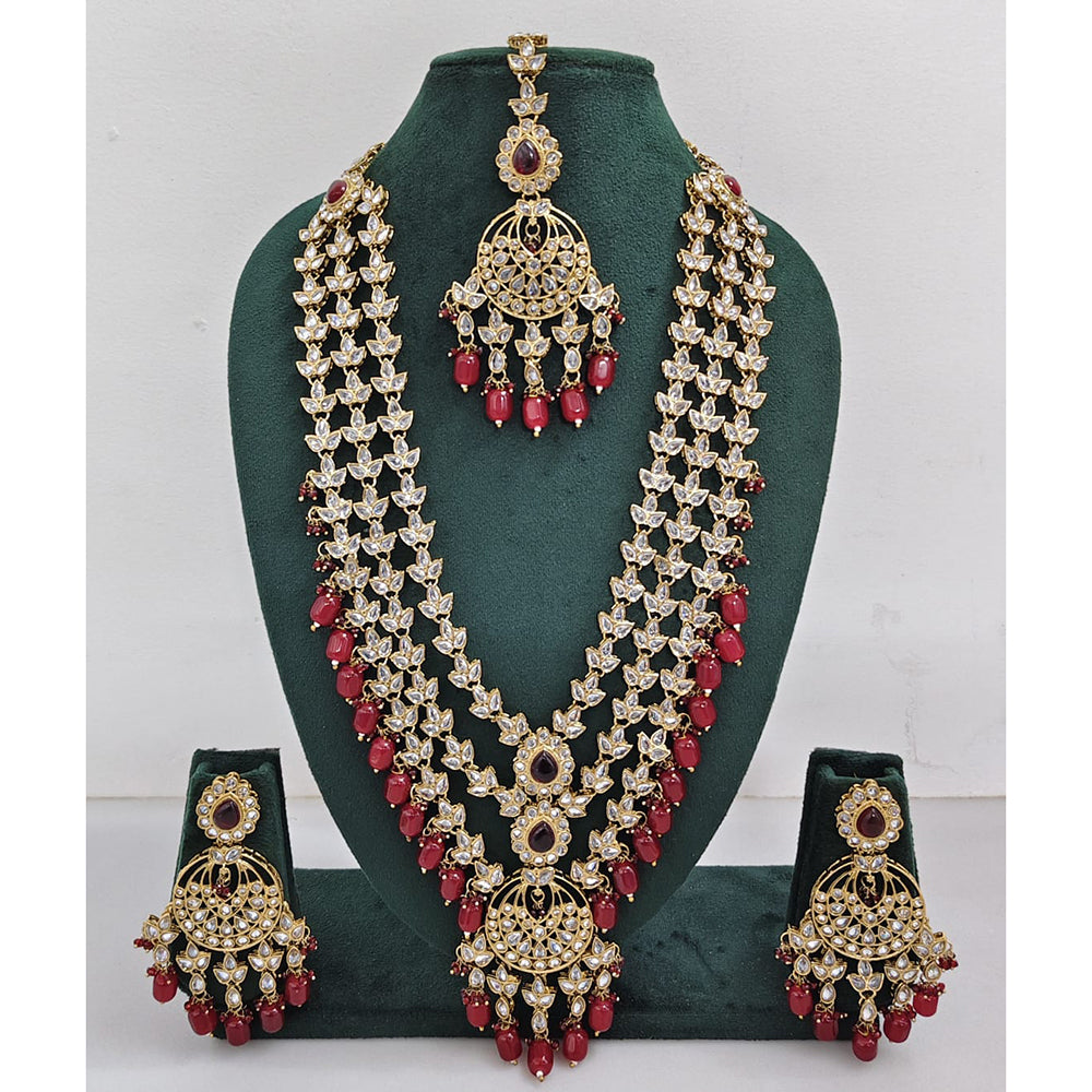 Rajwadi Collection Sparkling Crystal Stone Pearl And Beads Long Necklace Set