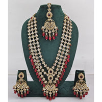 Rajwadi Collection Sparkling Crystal Stone Pearl And Beads Long Necklace Set