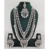 Rajwadi Collection Sparkling Crystal Stone Pearl And Beads Long Necklace Set