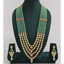 Rajwadi Collection Sparkling Crystal Stone Pearl And Beads Long Necklace Set