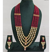 Rajwadi Collection Sparkling Crystal Stone Pearl And Beads Long Necklace Set