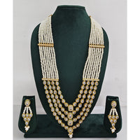 Rajwadi Collection Sparkling Crystal Stone Pearl And Beads Long Necklace Set