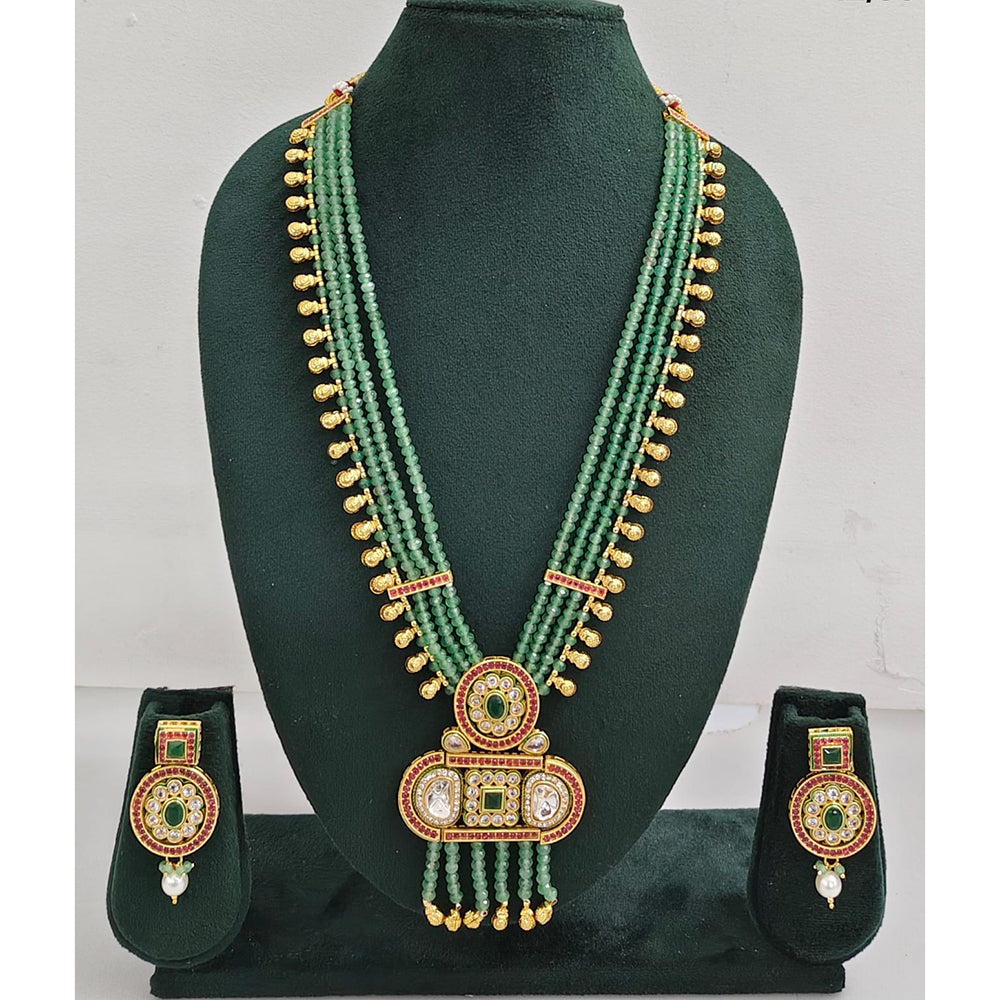 Rajwadi Collection Sparkling Crystal Stone Pearl And Beads Long Necklace Set