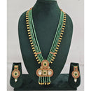 Rajwadi Collection Sparkling Crystal Stone Pearl And Beads Long Necklace Set