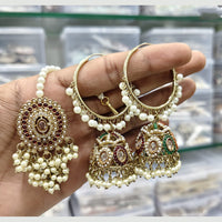 Rajwadi Collection Royal Heritage Crystal And Pearl Jhumki Earrings With Maangtikka