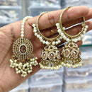 Rajwadi Collection Royal Heritage Crystal And Pearl Jhumki Earrings With Maangtikka