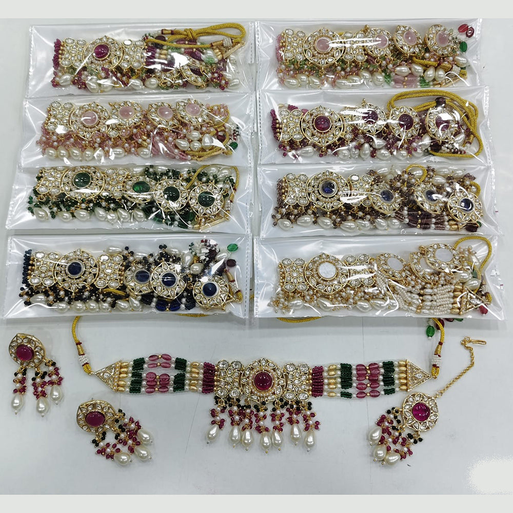 Rajwadi Collection Heritage Pota Stone Pearl And Beads Choker Necklace Set