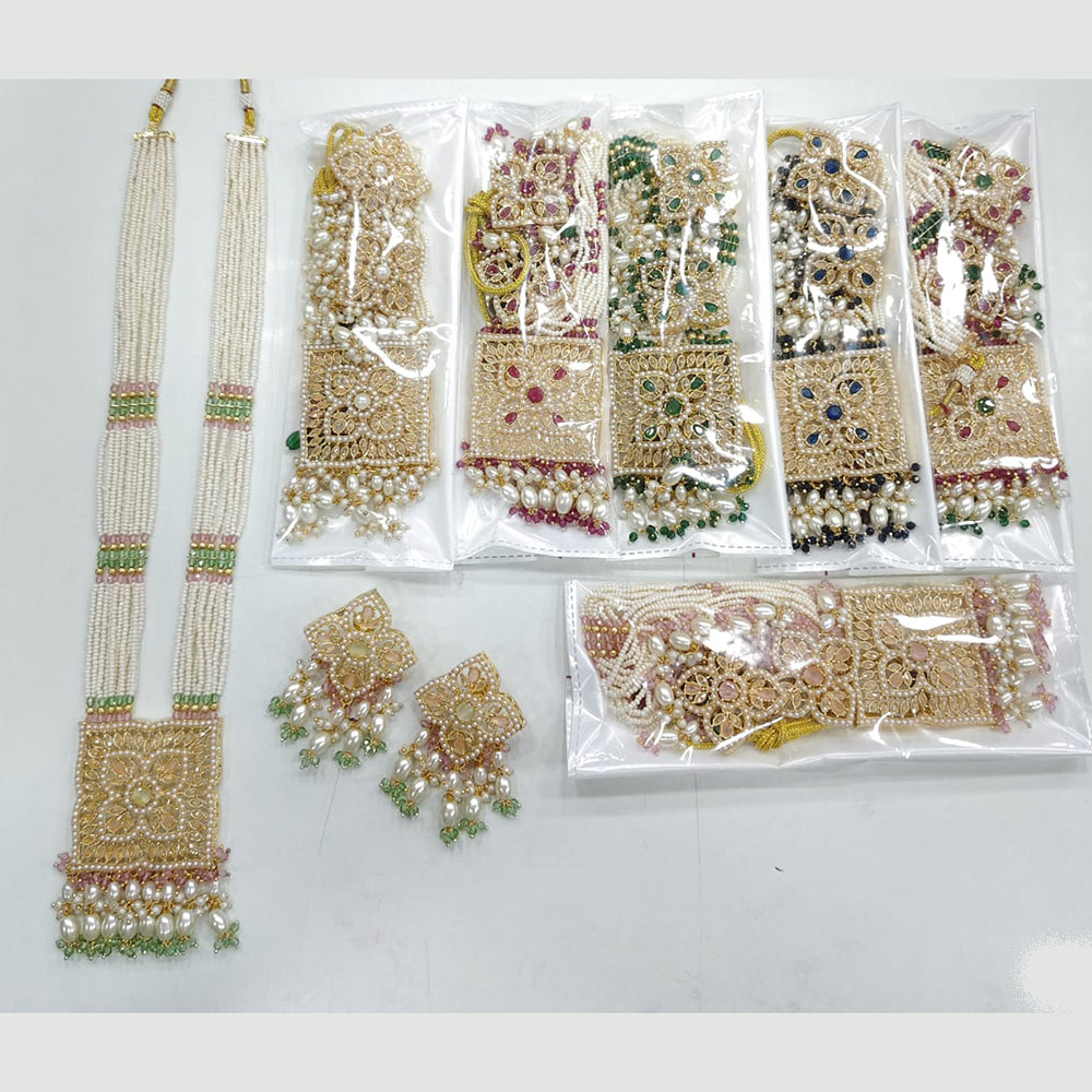 Rajwadi Collection Ethnic Crystal Stone Beads And Pearl Long Necklace Set