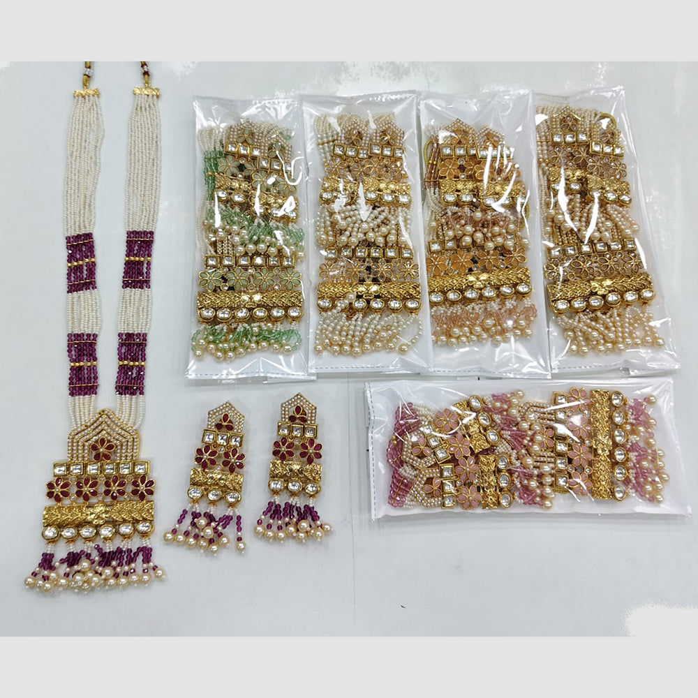 Rajwadi Collection Ethnic Crystal Stone Beads And Pearl Long Necklace Set