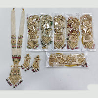 Rajwadi Collection Designer Crystal Stone And Pearl Meenakari Long Necklace Set