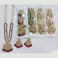 Rajwadi Collection Designer Crystal Stone And Pearl Meenakari Long Necklace Set
