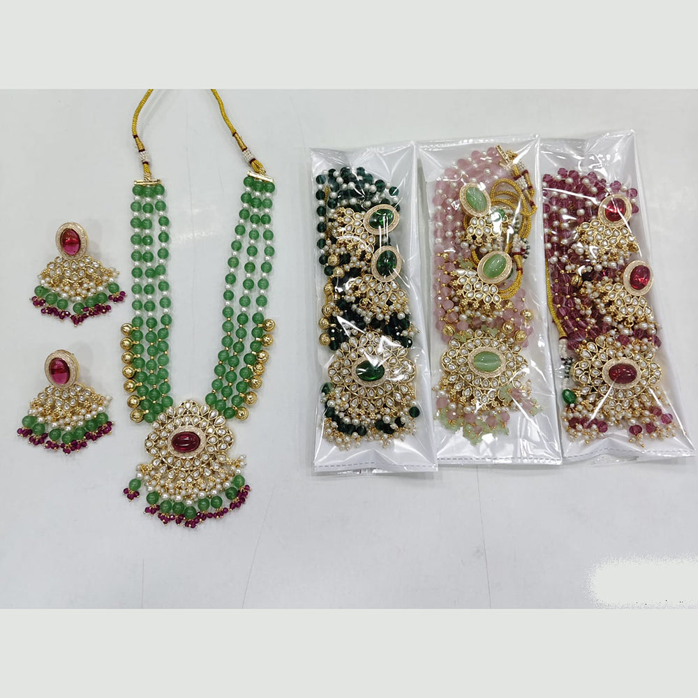 Rajwadi Collection Designer Crystal Stone And Pearl Long Necklace Set