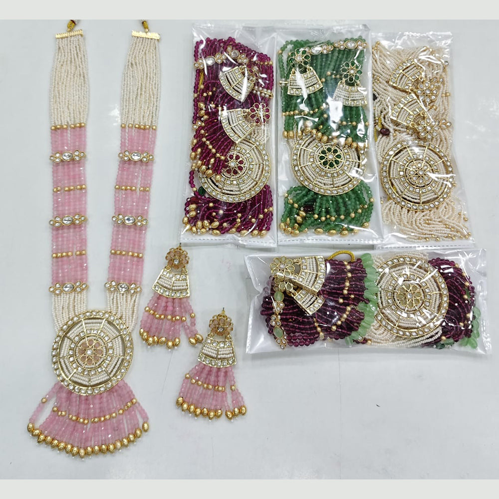 Rajwadi Collection Ethnic Pota Stone And Pearl Beads Long Necklace Set